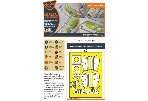 Shop 1/48 F-82F/G, E/H Twin Mustang painting mask on "yellow kabuki paper" for Modelsvit kits 4818/4820 Scale Plastic Models and Accessories. Resin Parts. Clear Prop Models Online Store