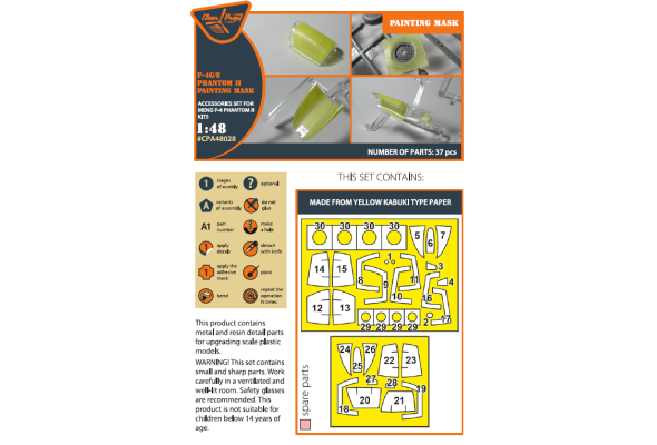 Shop 1/48 F-4G/E Phantom II painting mask on "yellow kabuki paper" for MENG kit Scale Plastic Models and Accessories. Resin Parts. Clear Prop Models Online Store