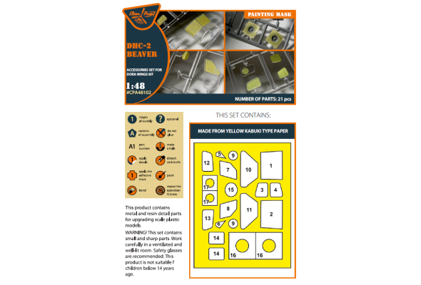 Shop 1/48 DHC-2 Beaver painting mask on "yellow kabuki paper" for Dora Wings kit Scale Plastic Models and Accessories. Resin Parts. Clear Prop Models Online Store