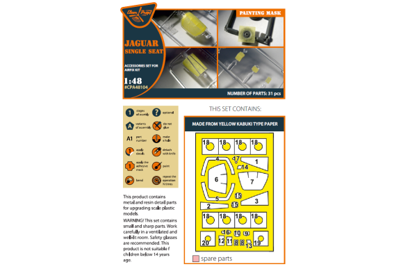 Shop 1/48 SEPECAT Jaguar Single seat painting mask on "yellow kabuki paper" for Airfix kit Scale Plastic Models and Accessories. Resin Parts. Clear Prop Models Online Store