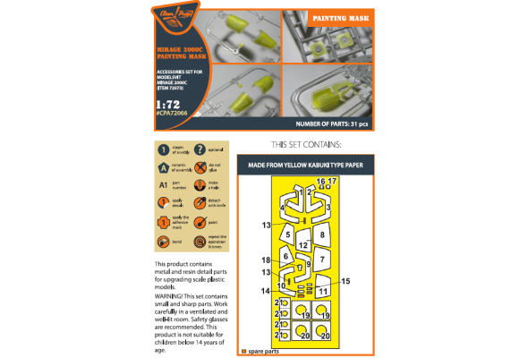 Shop 1/72 Mirage 2000C painting mask for Modelsvit kit (72073) "yellow kabuki paper" Scale Plastic Models and Accessories. Resin Parts. Clear Prop Models Online Store