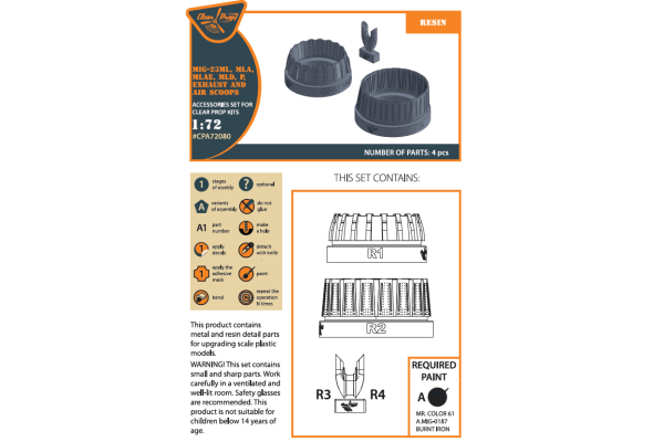 Shop 1/72 MiG-23ML, MLD, P, MLAE Exhaust and air scoops for CP kits Scale Plastic Models and Accessories. Resin Parts. Clear Prop Models Online Store