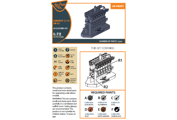Shop 1/72 Liberty L-12 engine set 3D print Scale Plastic Models and Accessories. Resin Parts. Clear Prop Models Online Store