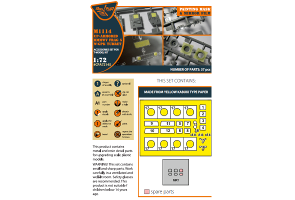 Shop 1/72 M1114 Up-armored HMMWV Frag 5 W/GPK Turren painting mask on "yellow kabuki paper" for T-Model kit Scale Plastic Models and Accessories. Resin Parts. Clear Prop Models Online Store