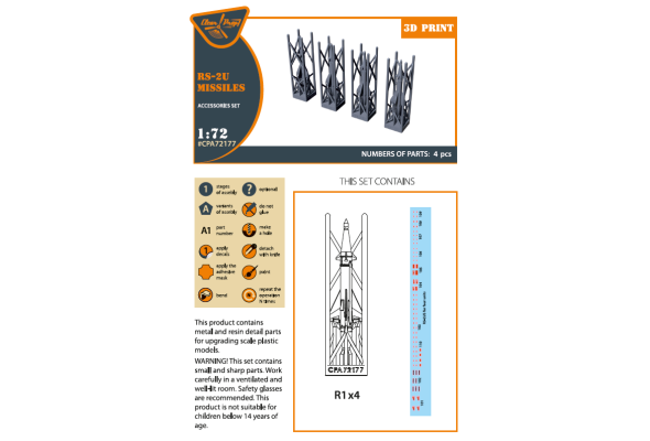 Shop 1/72 RS-2U/US (4pcs) used on the following airplanes: MiG-19PM/PML, MiG-21PF/PFM, Su-9 Scale Plastic Models and Accessories. Resin Parts. Clear Prop Models Online Store