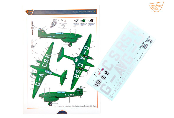 Shop 1/48 DH.88 Comet G-ACSR MacRobertson Trophy Air Race Decal for Mikromir kit Scale Plastic Models and Accessories. Resin Parts. Clear Prop Models Online Store