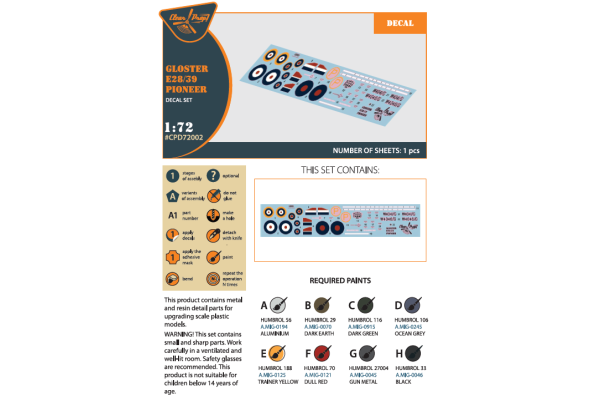 Shop 1/72 Gloster E28/39 Pioneer decal set Scale Plastic Models and Accessories. Resin Parts. Clear Prop Models Online Store