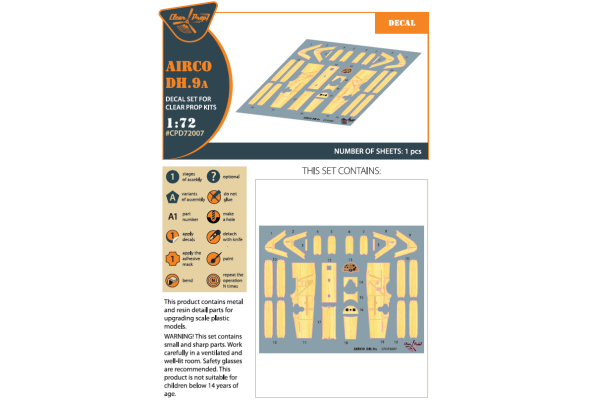 Shop 1/72 Airco DH.9a decal set for CP kits Scale Plastic Models and Accessories. Resin Parts. Clear Prop Models Online Store