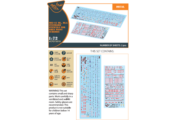 Shop 1/72 MiG-23ML, MLA standard stencils for grey paint schemes for CP kits and other Scale Plastic Models and Accessories. Resin Parts. Clear Prop Models Online Store