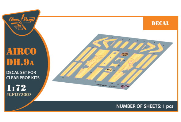 Shop 1/72 Airco DH.9a decal set for CP kits Scale Plastic Models and Accessories. Resin Parts. Clear Prop Models Online Store
