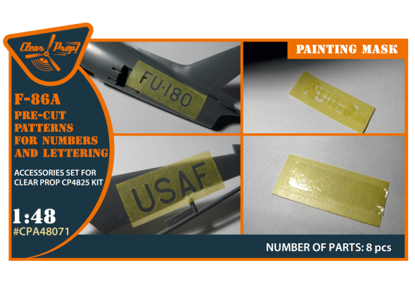 Shop 1/48 F-86A pre-cut patterns for numbers and lettering painting mask on "yellow kabuki paper" for CP4825 kit Scale Plastic Models and Accessories. Resin Parts. Clear Prop Models Online Store
