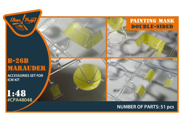 Shop 1/48 B-26B Marauder double-sided painting mask on "yellow kabuki paper" for ICM kit Scale Plastic Models and Accessories. Resin Parts. Clear Prop Models Online Store