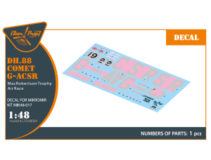Shop 1/48 DH.88 Comet G-ACSR MacRobertson Trophy Air Race Decal for Mikromir kit Scale Plastic Models and Accessories. Resin Parts. Clear Prop Models Online Store
