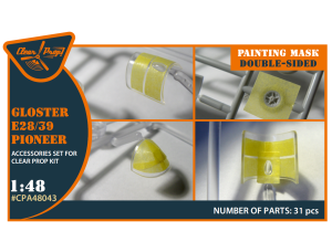 Shop 1/48 Gloster E28/39 Pioneer double-sided mask on "yellow kabuki paper" for CP4823 Scale Plastic Models and Accessories. Resin Parts. Clear Prop Models Online Store