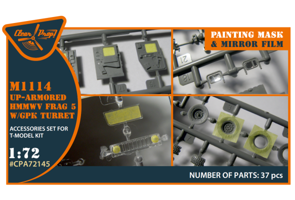 Shop 1/72 M1114 Up-armored HMMWV Frag 5 W/GPK Turren painting mask on "yellow kabuki paper" for T-Model kit Scale Plastic Models and Accessories. Resin Parts. Clear Prop Models Online Store