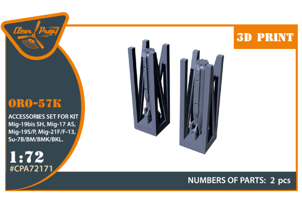 Shop 1/72 ORO-57K used on the following airplanes: MiG-19S/P, MiG-15bis/Sh, MiG-17AS, MiG-21F/F13/PF, Su-7/Su-7B/BMK/BKL Scale Plastic Models and Accessories. Resin Parts. Clear Prop Models Online Store