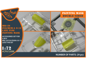 Shop 1/72 MiG-29 FULCRUM-A 9-12 late type double-sided painting mask on "yellow kabuki paper" for GWH kits Scale Plastic Models and Accessories. Resin Parts. Clear Prop Models Online Store